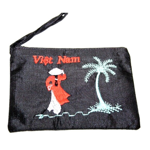 Satin Coin Purse Jewelry Organizer Small Embroidered Viet Nam Woman's  5" x 4" - Picture 4 of 4